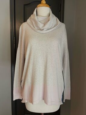 Lilla P Cozy Gray & Pink Cashmere Cotton Blend Cowl Neck Women's Sweater